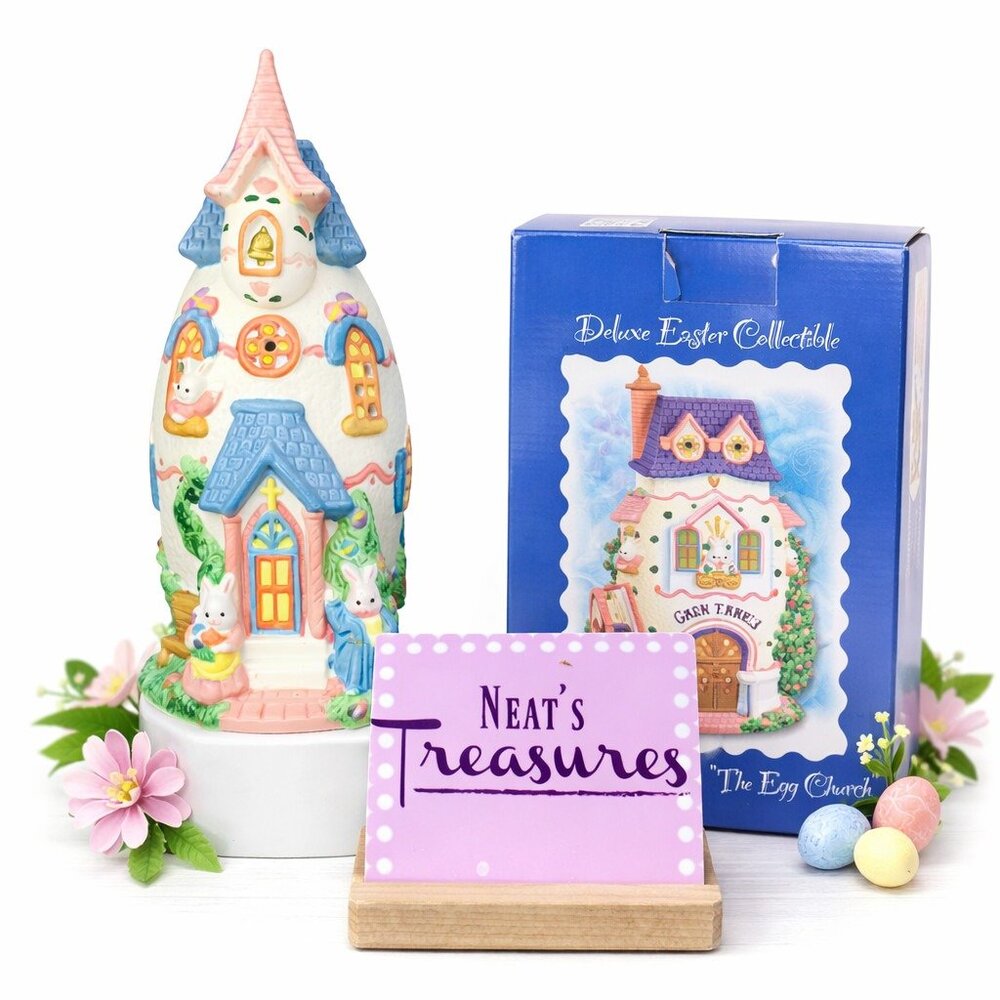 1995 Hopalong Hollow Easter Collection THE EGG CHURCH 8" T Porcelain Bunny House